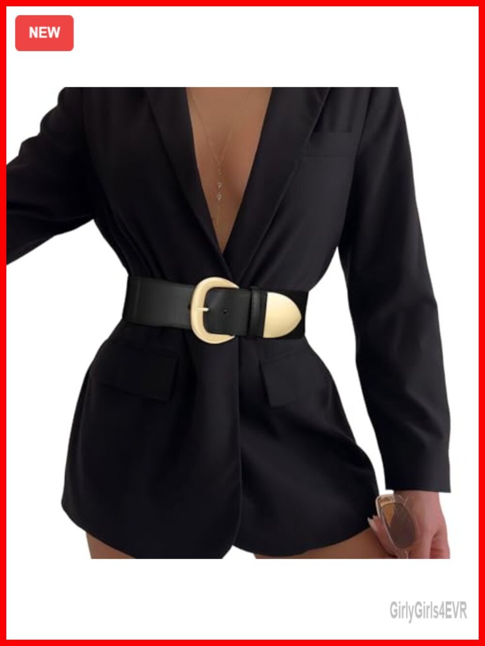 Women Wide Elastic Belt Stretchy Gold Buckle Fashion Waist Belt Trendy Dress